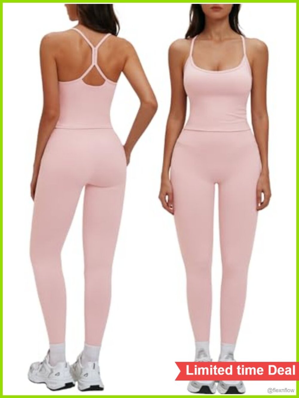 Women's 2 Piece Workout Set Racerback Crop Tank Top High Waist Leggings